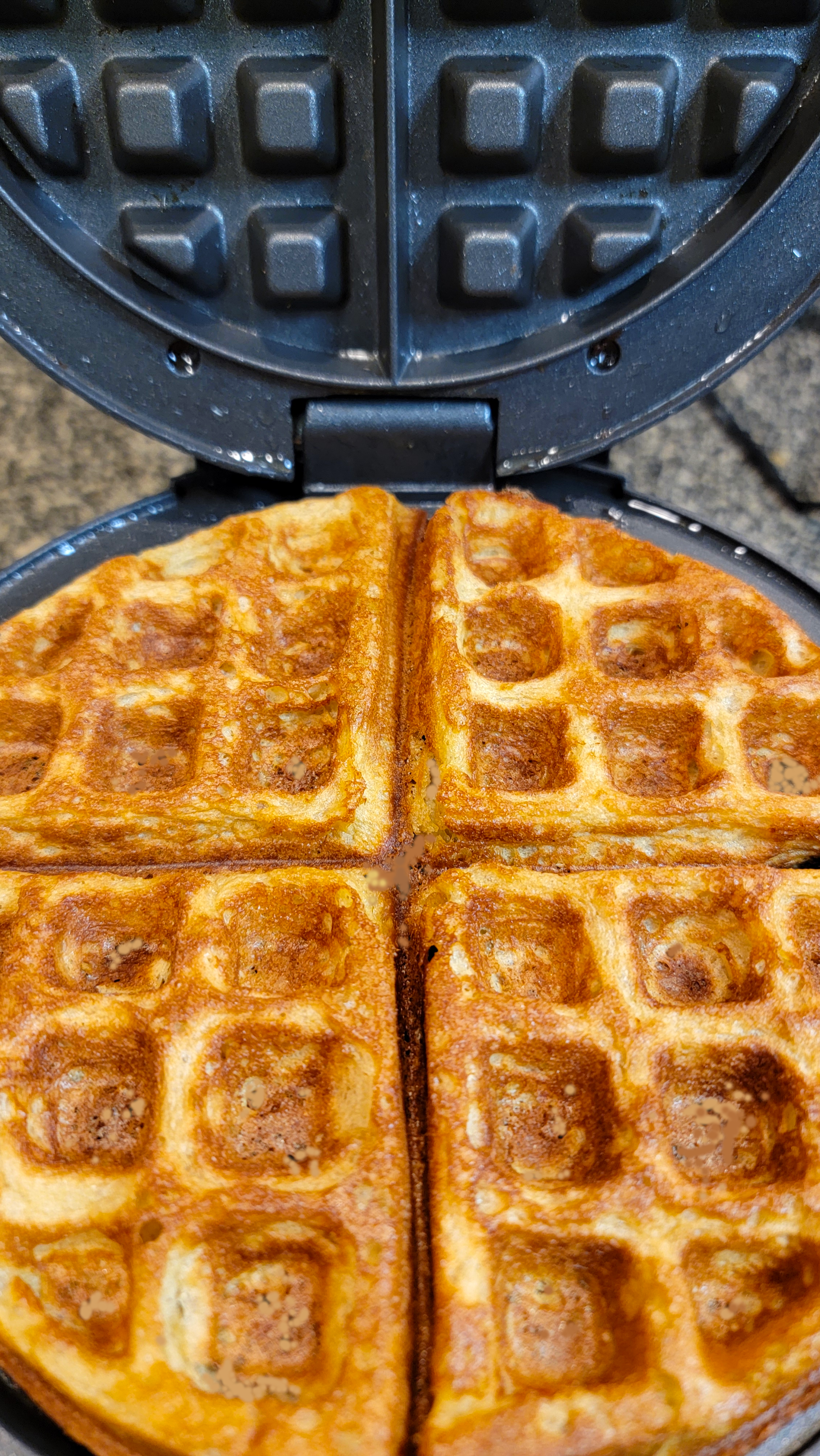 chickpea waffles in waffle iron